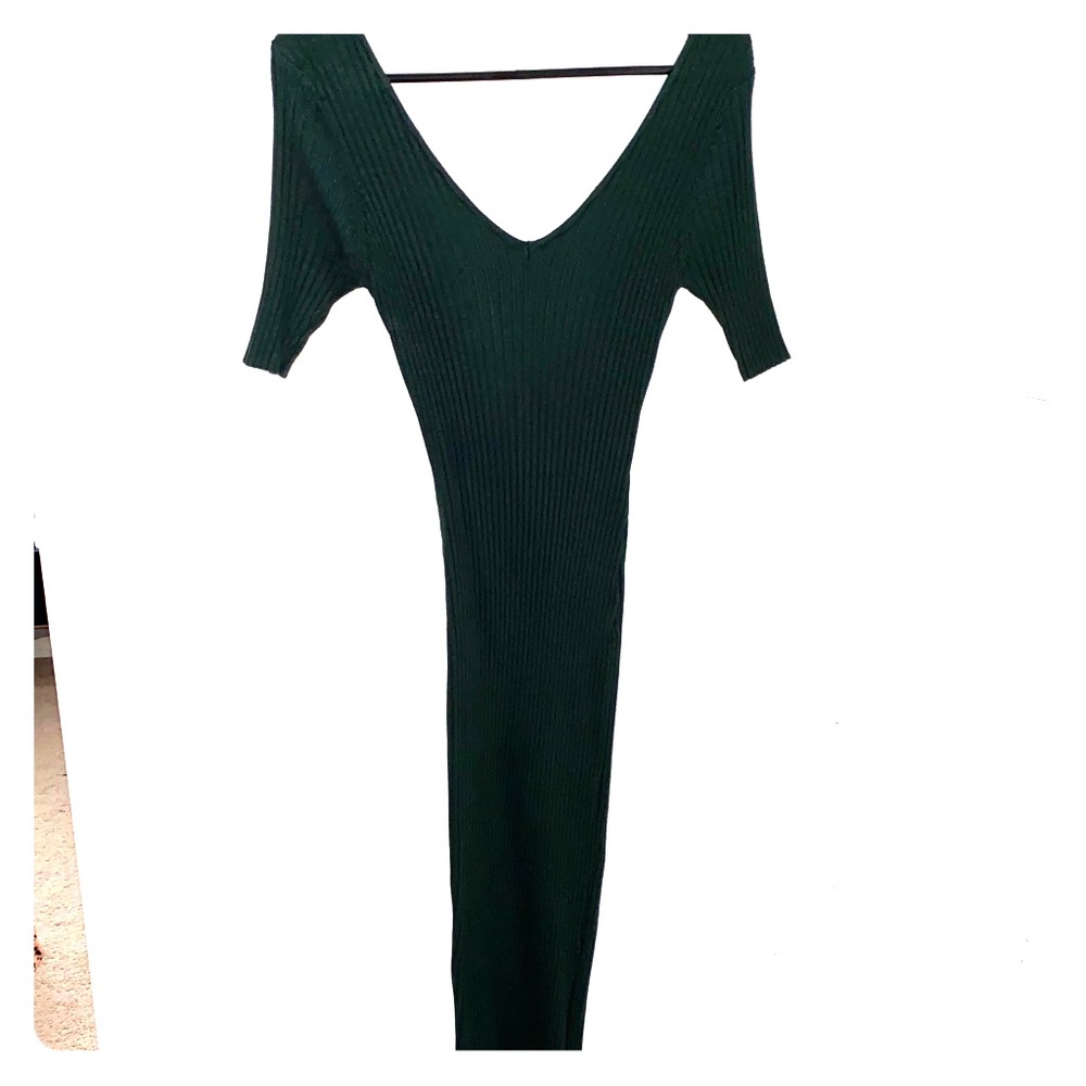Dark green rubbed midi dress